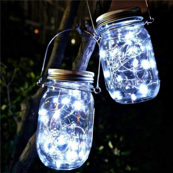 Solar Mason Jar Lights 10 Pack 20 LED Waterproof Outdoor Fairy Firefly Lights - Picture 5 of 7
